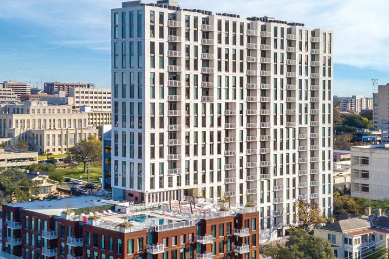 The exterior of Club Wyndham Austin, a high-rise timeshare resort in downtown Austin, Texas.