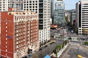 The exterior of WorldMark The Camlin in downtown Seattle, Washington